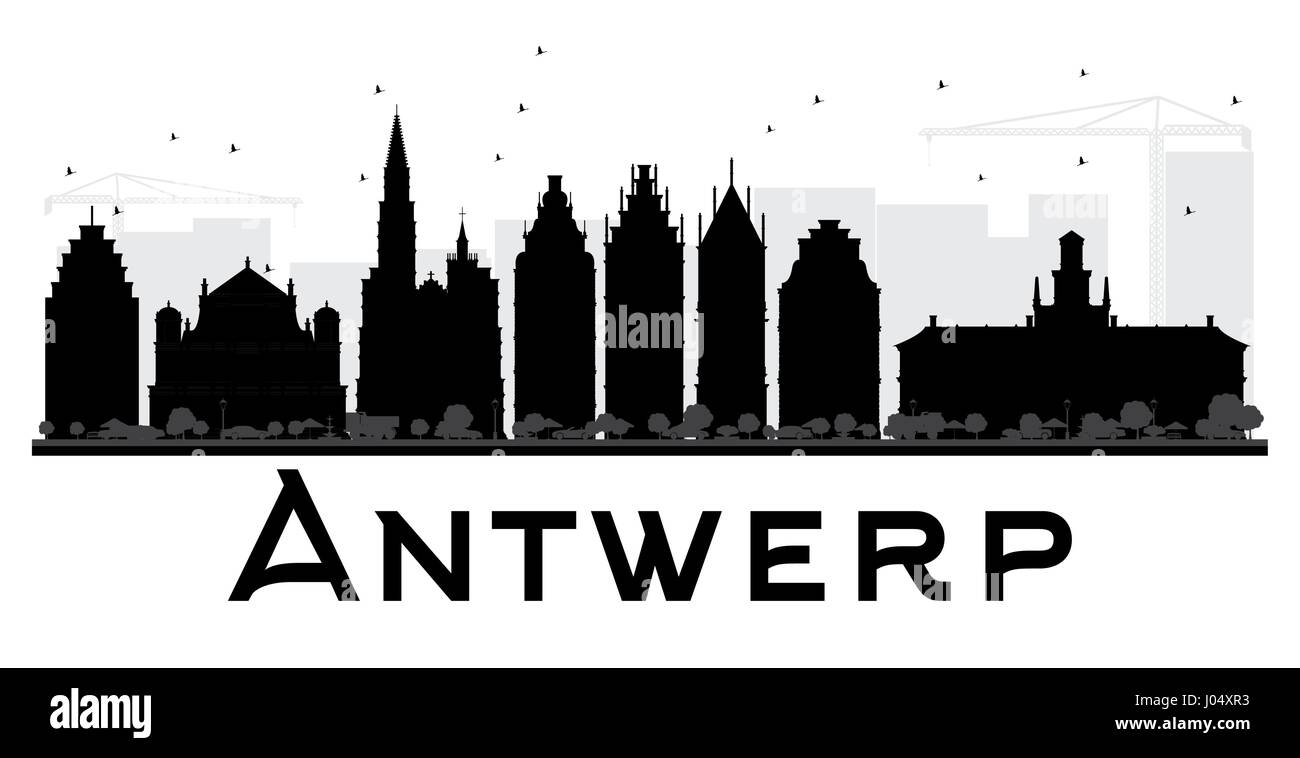 Antwerp city skyline silhouette noir et blanc. vector illustration. simple télévision concept pour tourisme présentation, bannière, un placard ou un site web. Illustration de Vecteur