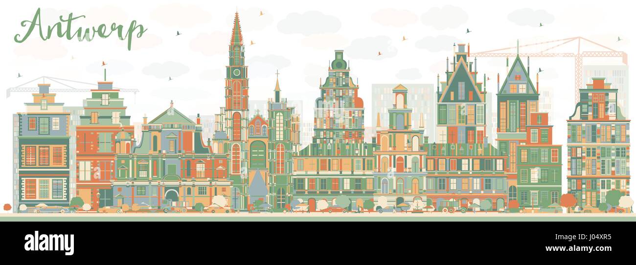 Abstract Anvers skyline avec bâtiments de couleur. vector illustration. Les voyages d'affaires et tourisme concept avec l'architecture historique. Illustration de Vecteur