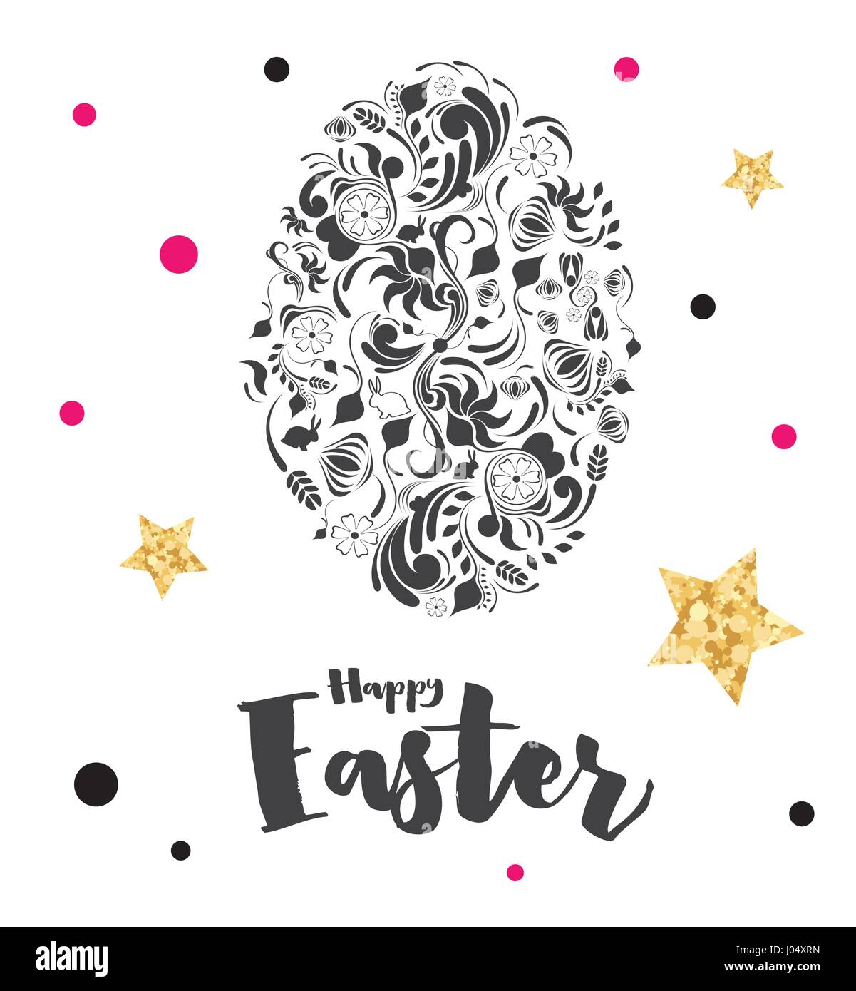 Joyeuses Pâques avec des Œufs et de lettrage étoiles dorées. Vector Illustration. Illustration de Vecteur