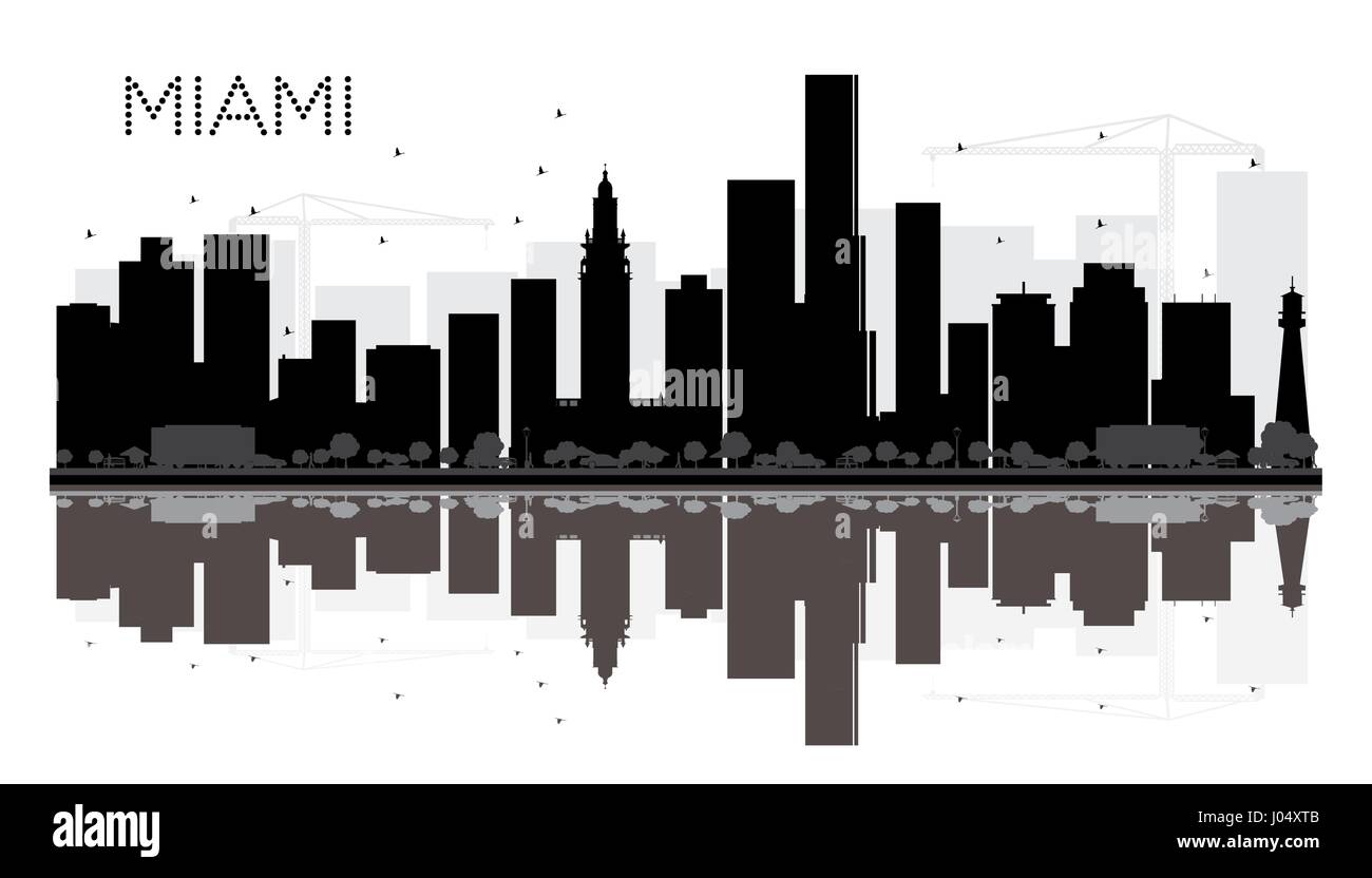 Miami city skyline silhouette noir et blanc avec reflets. vector illustration. simple télévision concept pour tourisme présentation, bannière, un placard Illustration de Vecteur