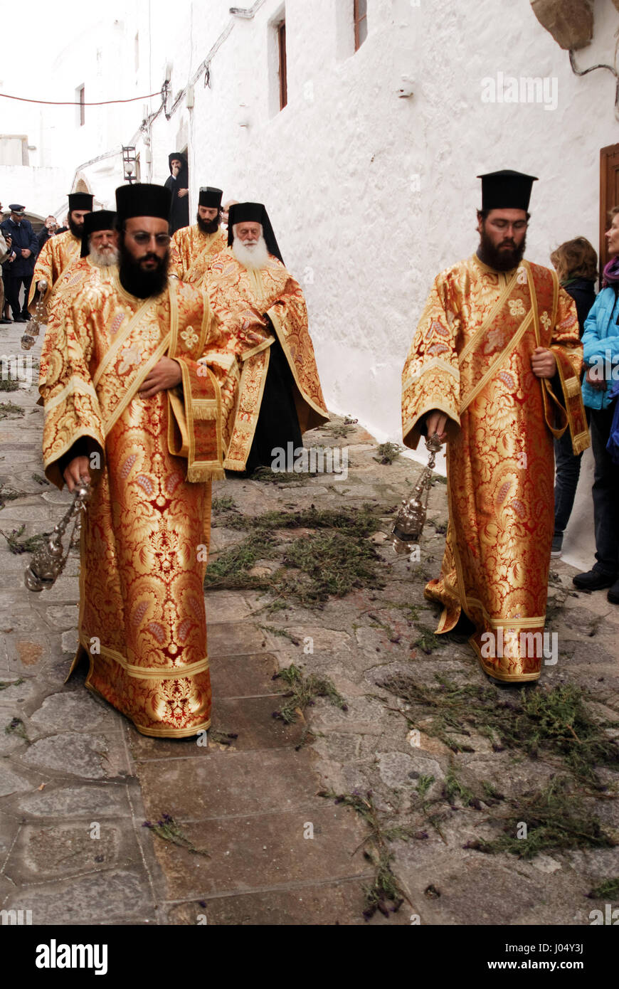 Semaine de la passion orthodoxe chrétienne, sur l'île grecque de l'Apocalypse (Patmos), Maundy jeudi (la cérémonie du WASHIN Banque D'Images