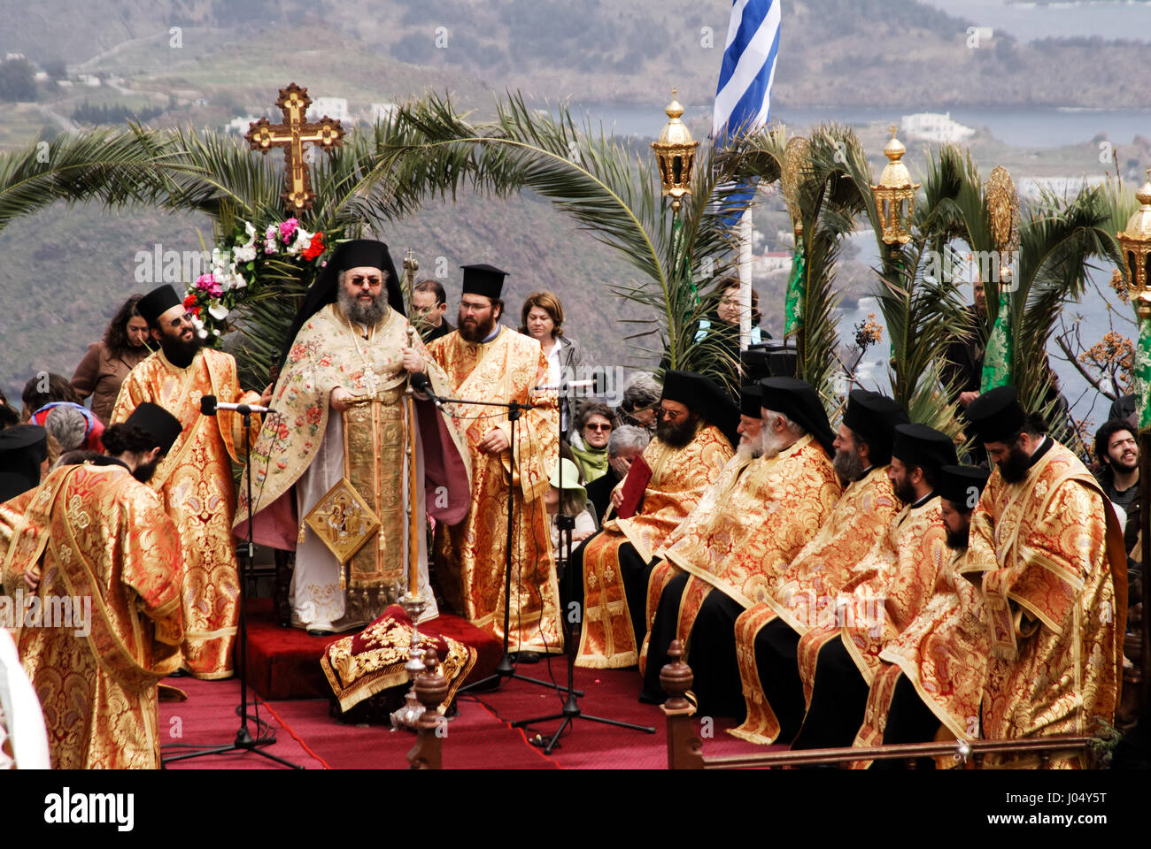 Semaine de la passion orthodoxe chrétienne, sur l'île grecque de l'Apocalypse (Patmos), Maundy jeudi (la cérémonie du WASHIN Banque D'Images