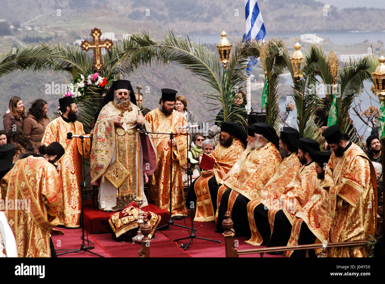 Semaine de la passion orthodoxe chrétienne, sur l'île grecque de l'Apocalypse (Patmos), Maundy jeudi (la cérémonie du WASHIN Banque D'Images