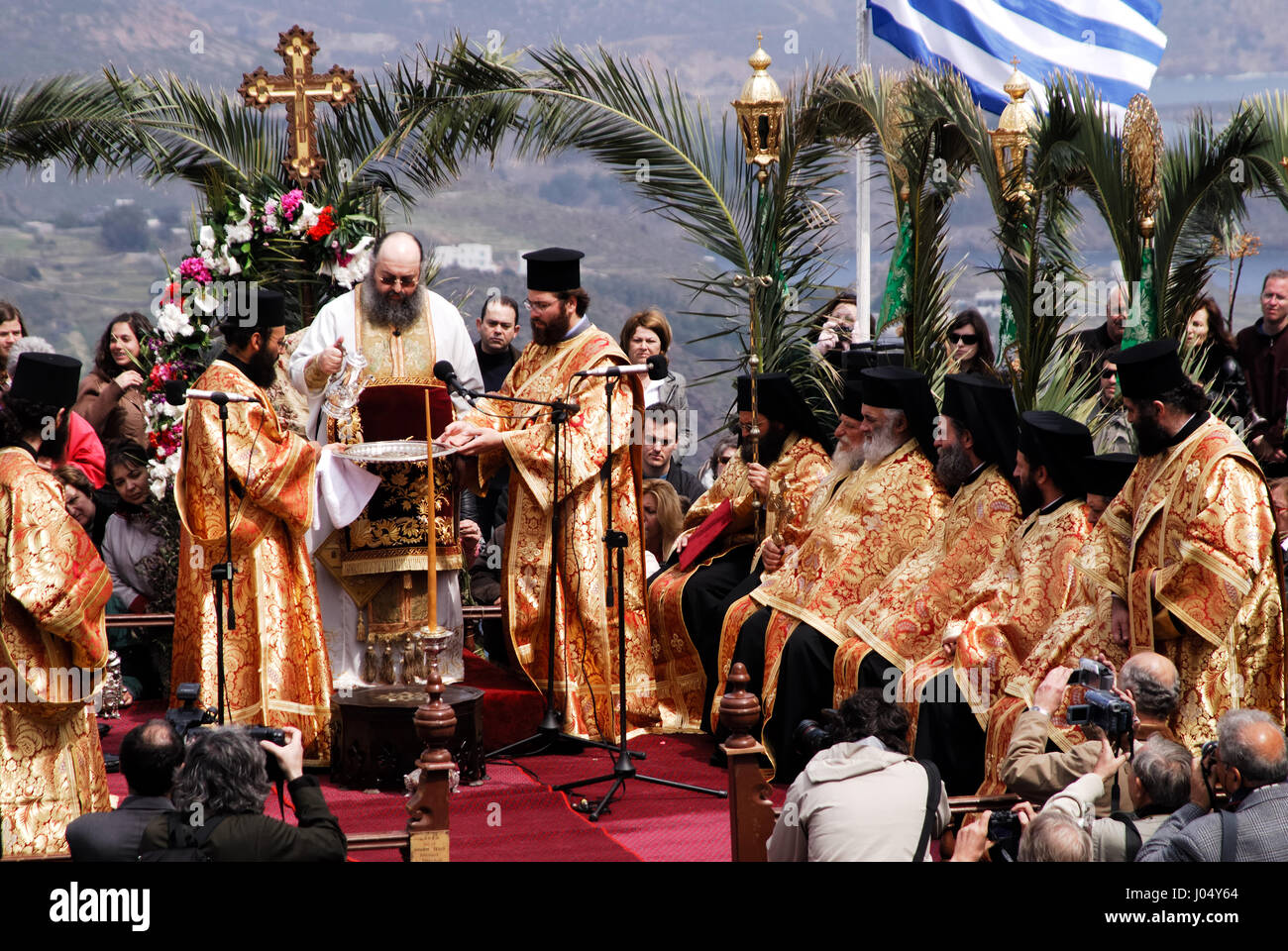 Semaine de la passion orthodoxe chrétienne, sur l'île grecque de l'Apocalypse (Patmos), Maundy jeudi (la cérémonie du WASHIN Banque D'Images