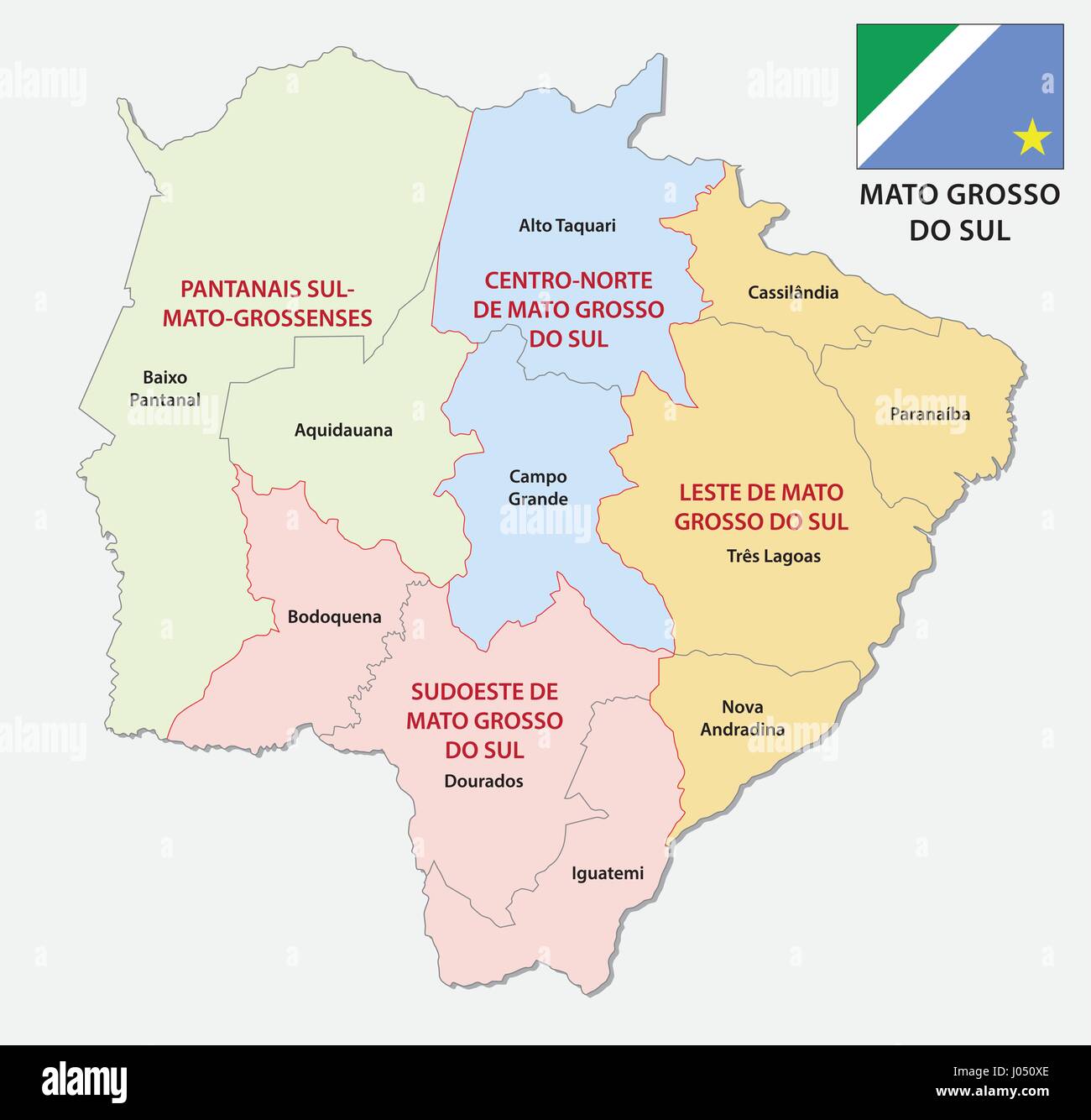 Mato Grosso do Sul carte administrative et politique avec le drapeau Illustration de Vecteur