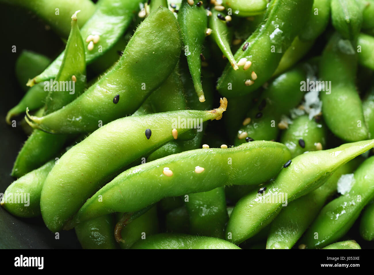 Frais d'edamame soja close-up texture macro soja immatures dans le pod Banque D'Images