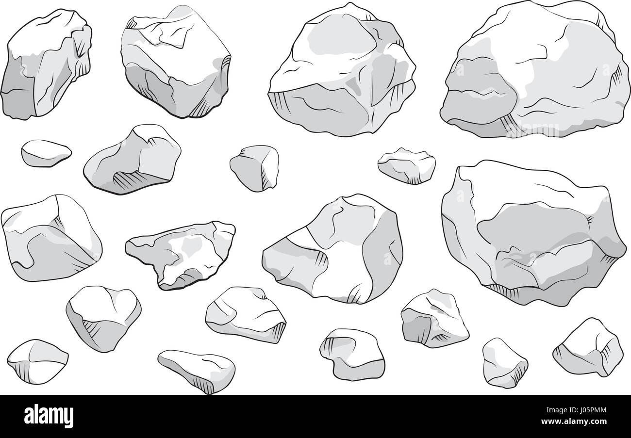 Grandes et petites pierres situé sur fond blanc. Vector illustration isolé Illustration de Vecteur