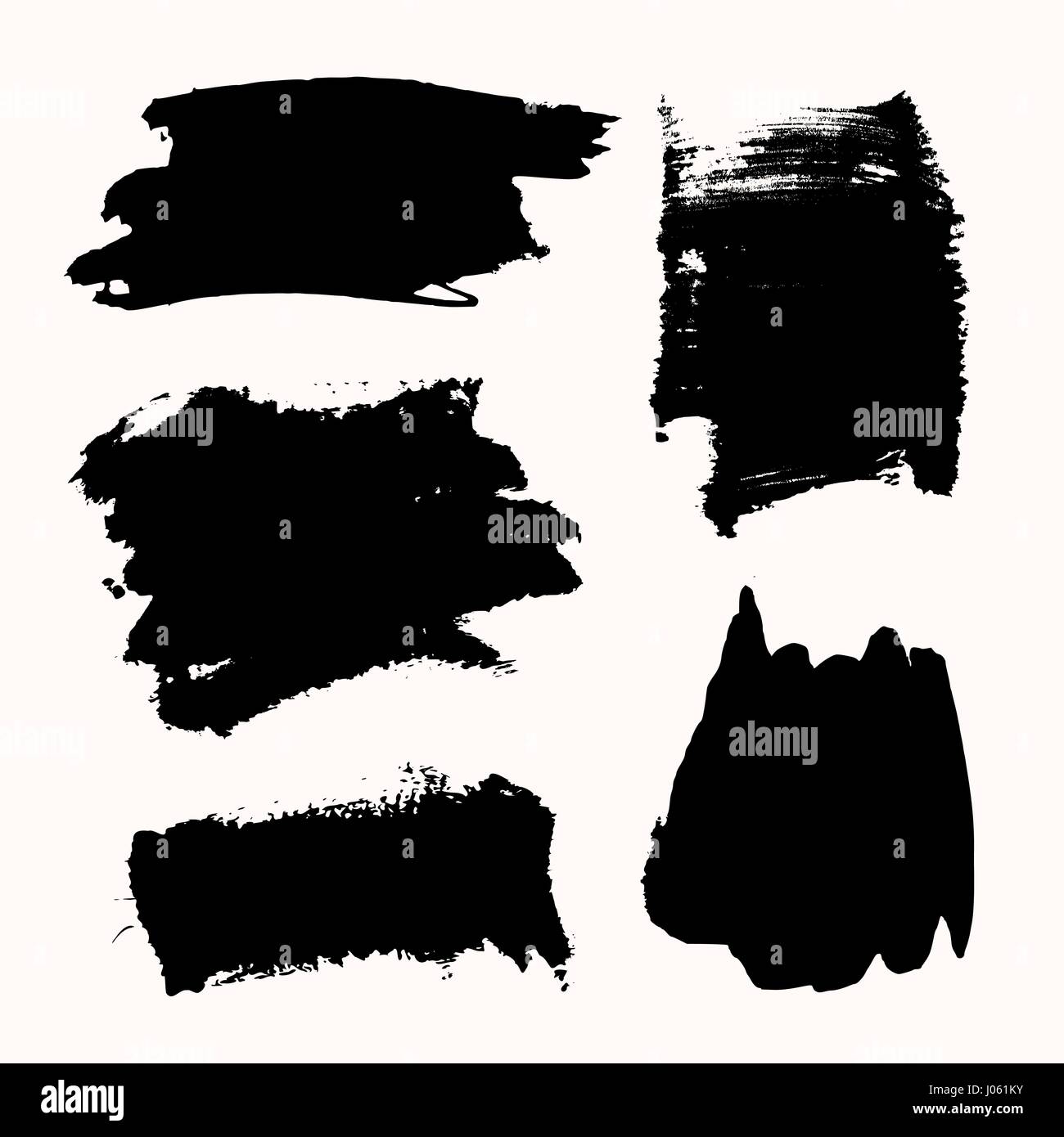 Un ensemble de coups de pinceau d'encre noire, isolé sur fond blanc. Éléments de conception graphique dessiné à la main avec l'exemplaire-espace. Illustration de Vecteur
