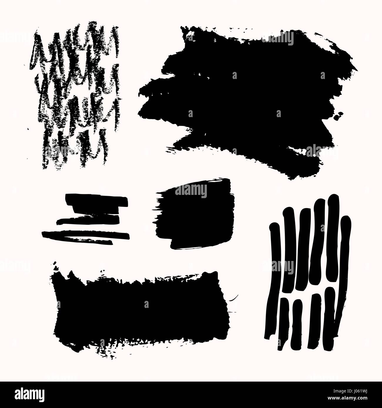 Un ensemble de coups de pinceau d'encre noire, isolé sur fond blanc. Éléments de conception graphique dessiné à la main avec l'exemplaire-espace. Illustration de Vecteur