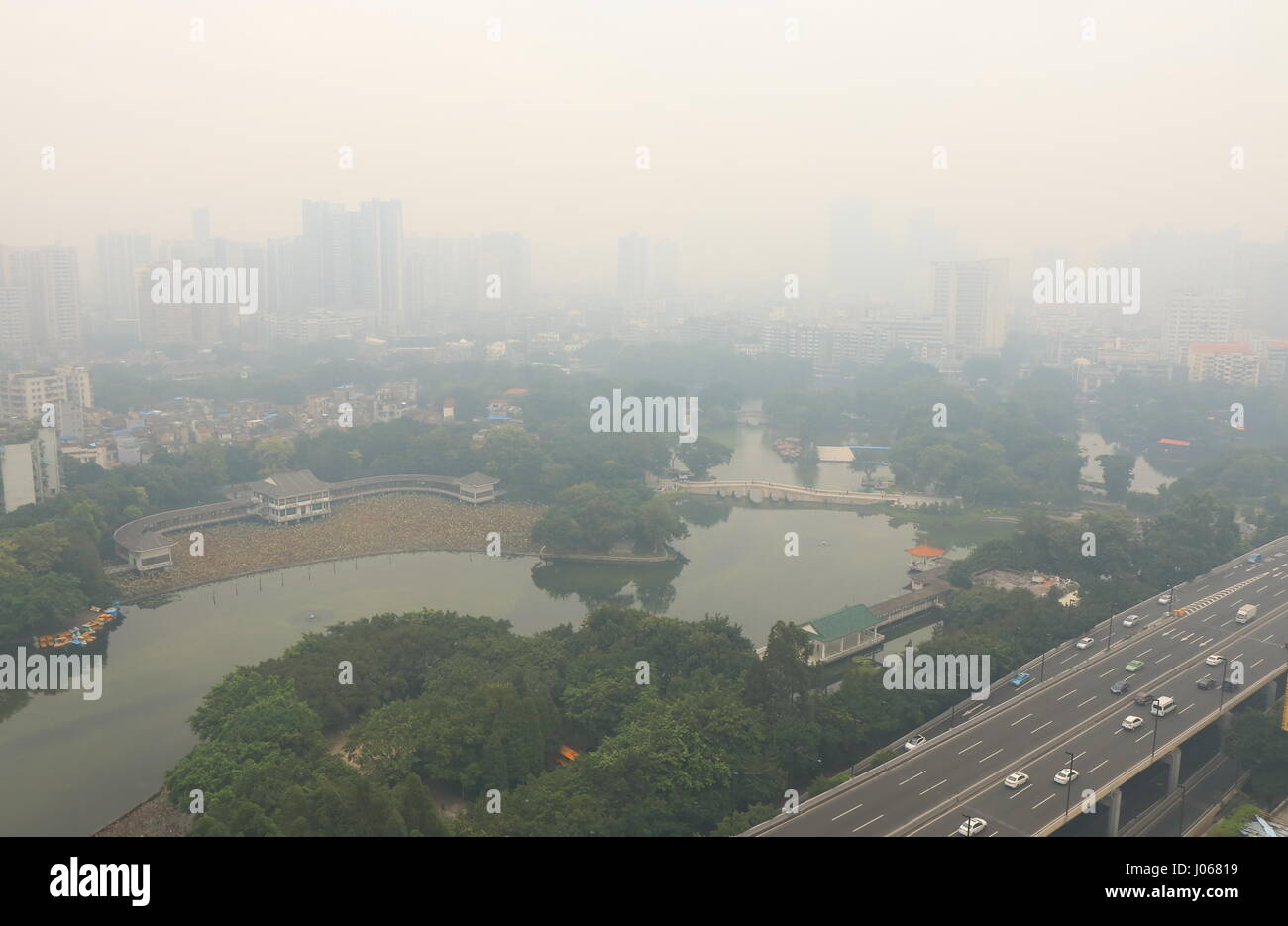 La pollution atmosphérique dans la ville de Guangzhou Guangzhou en Chine. Banque D'Images