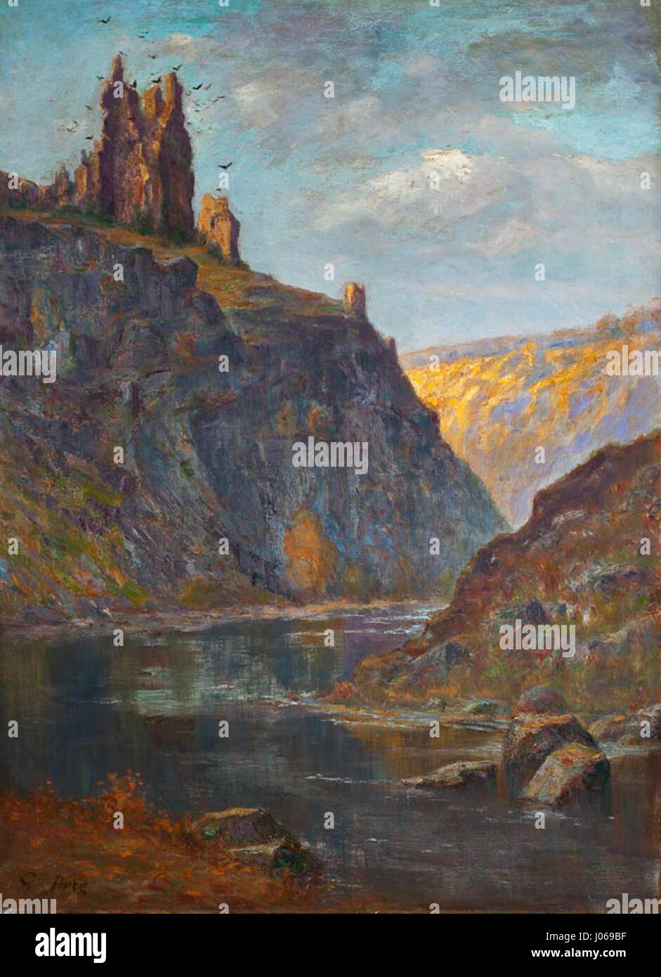 Château sur le Rhône, une peinture de Gustave Doré, un artiste français, vers 1878. Banque D'Images