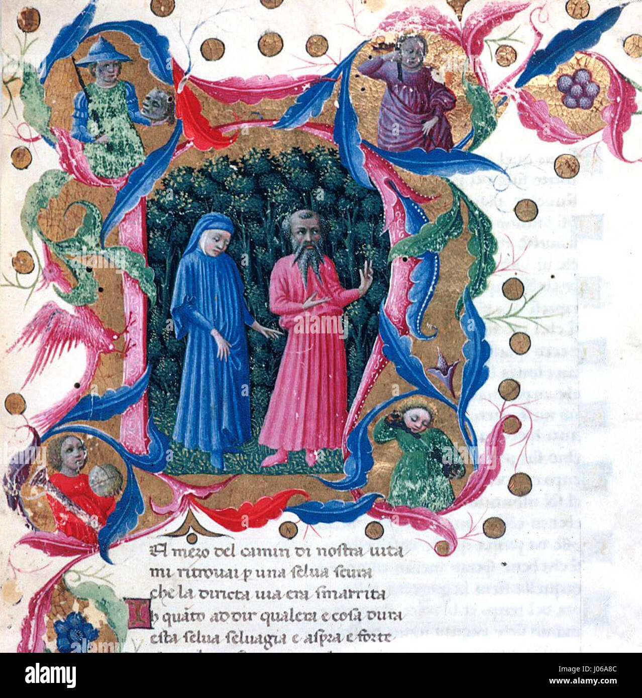 'Dante e Virgilio' de Priamo della Quercia (v. 1403-1483) est une sculpture qui représente Dante Alighieri et Virgile de la 'Divine Comédie' de Dante. La pièce se concentre sur le parcours allégorique et spirituel des deux poètes, capturant un moment dans leur descente en enfer. Banque D'Images