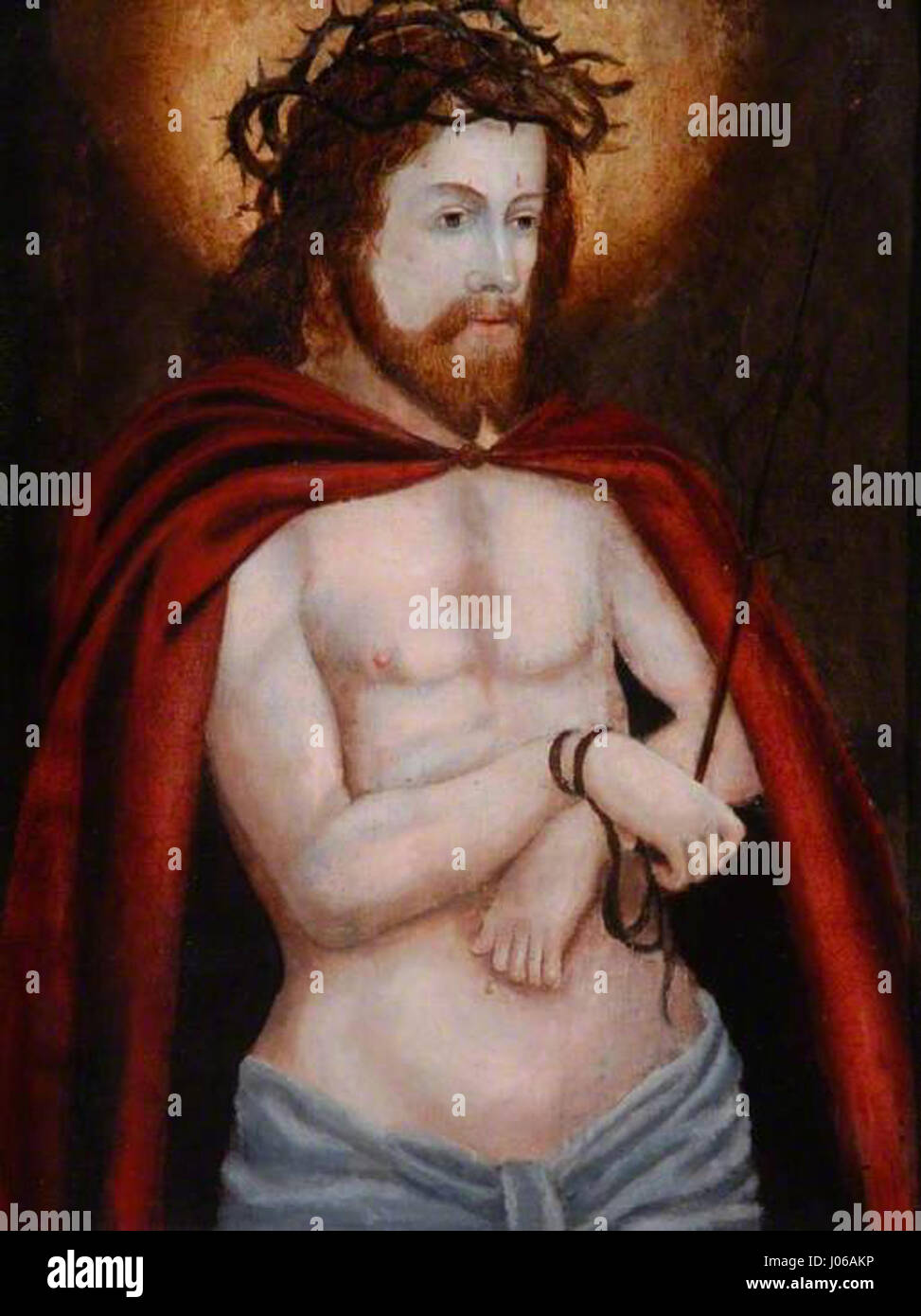 « In der Art Hans Schüfeleins – Christus mit der Dornenkrone » est une œuvre d’art religieux conservée au Bowes Museum. Le tableau représente le Christ portant la couronne d'épines, un moment de souffrance qui reflète les thèmes du sacrifice et de la rédemption dans l'iconographie chrétienne. Banque D'Images