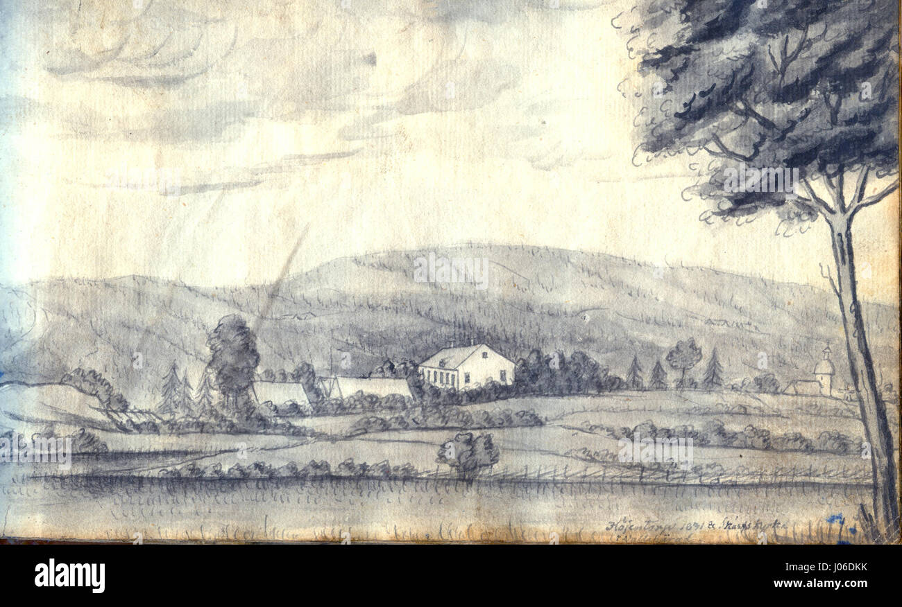 'Hjentorp & Skärfs kyrka i Valle härad' capture la beauté architecturale de deux églises de Valle Härad, en Suède. L'œuvre met en valeur l'architecture religieuse suédoise et le design régional. Banque D'Images