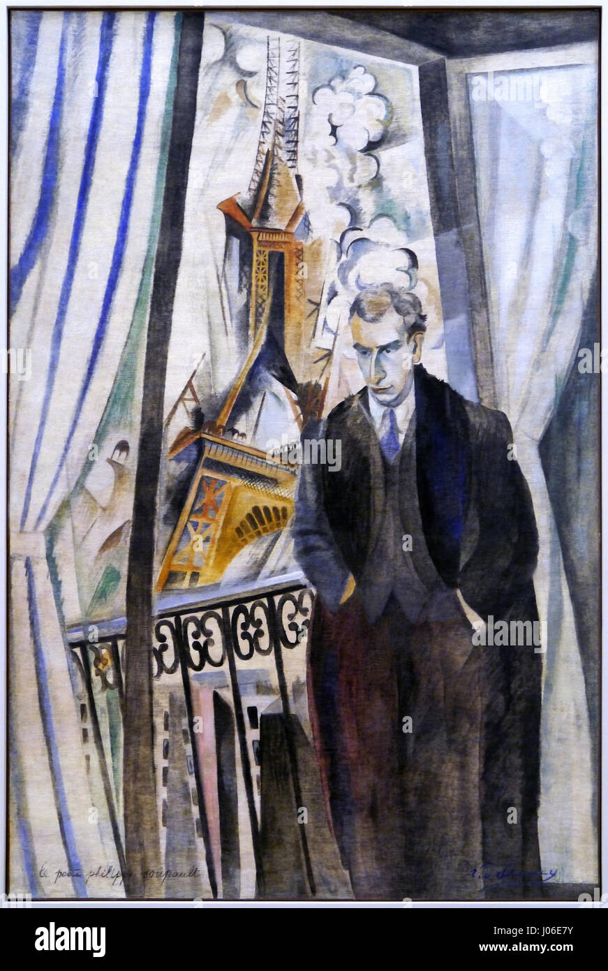 La pièce de Robert Delaunay « le PoŠte » reflète son utilisation novatrice de la couleur et de la forme, typique de son style orphisme. Cette œuvre, aux côtés de ses collaborations avec le poète Philippe Soupault, représente la fusion de l’art visuel et de la littérature au début du XXe siècle, mettant l’accent sur l’abstraction et la couleur vibrante. Banque D'Images