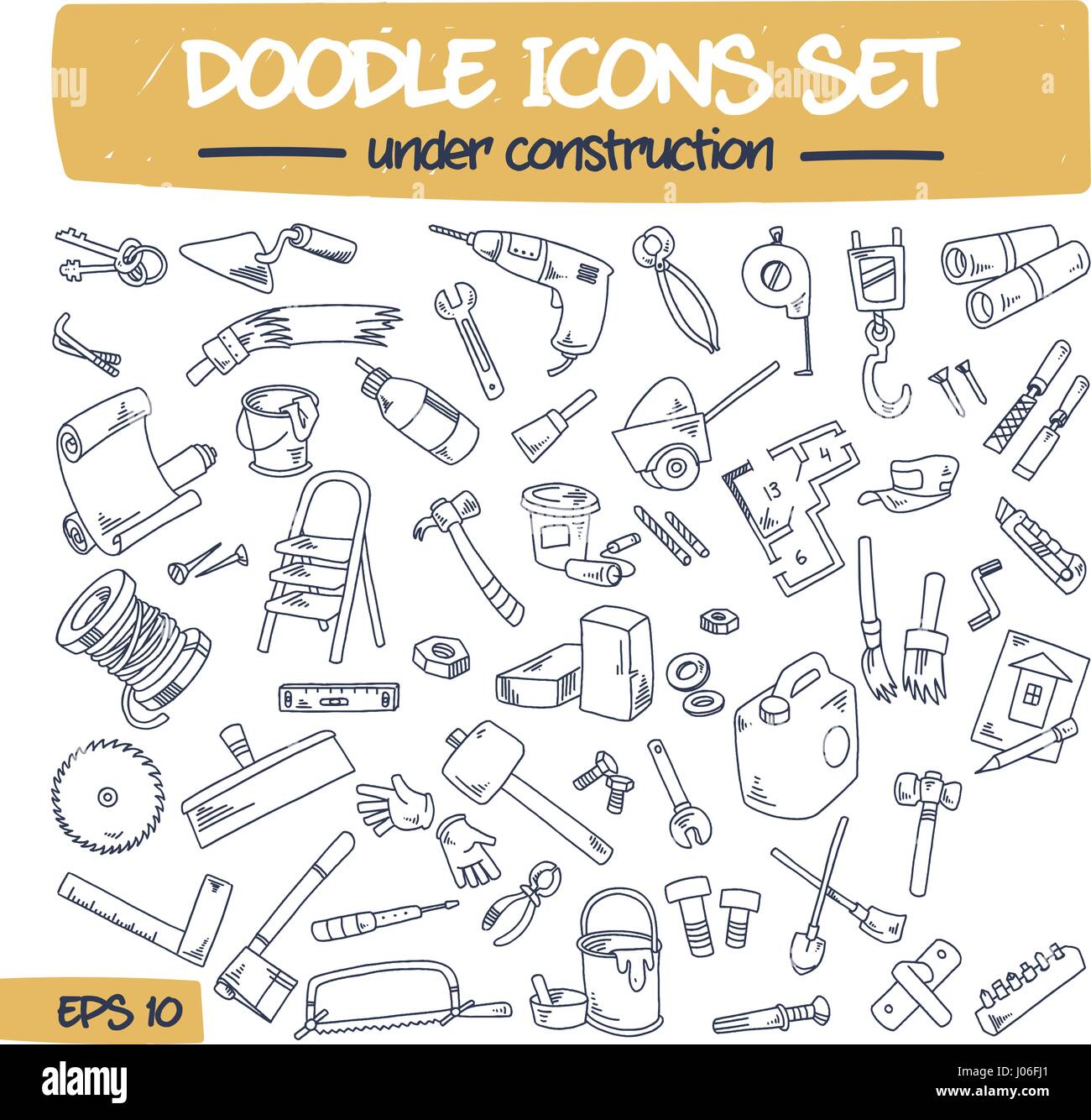 Doodle Icons Set - en construction. Illustration de Vecteur