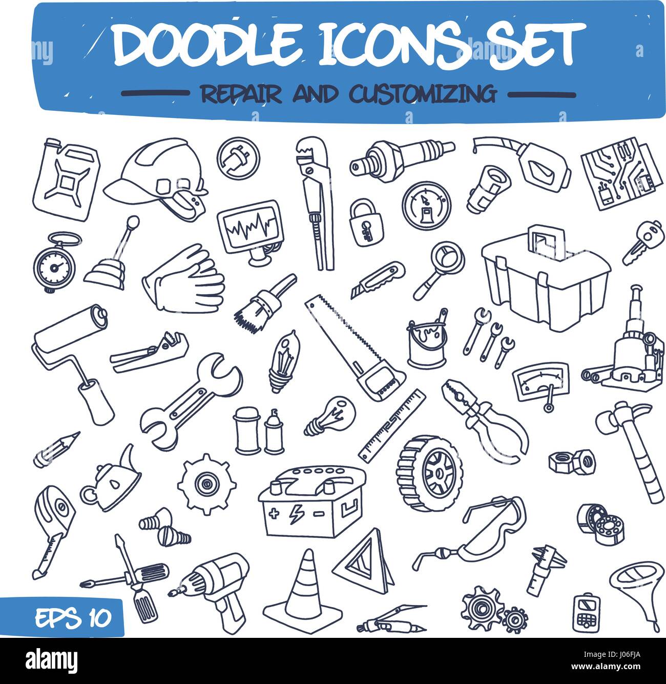 Doodle Icons Set - Réparation et personnalisation. Illustration de Vecteur