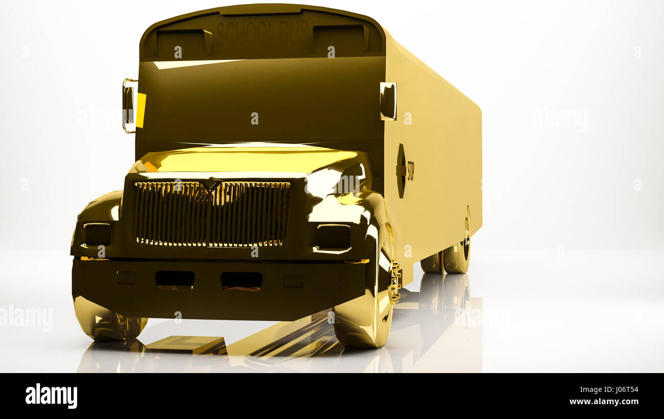 Rendu 3D d'or d'un autobus scolaire à l'intérieur d'un studio Banque D'Images