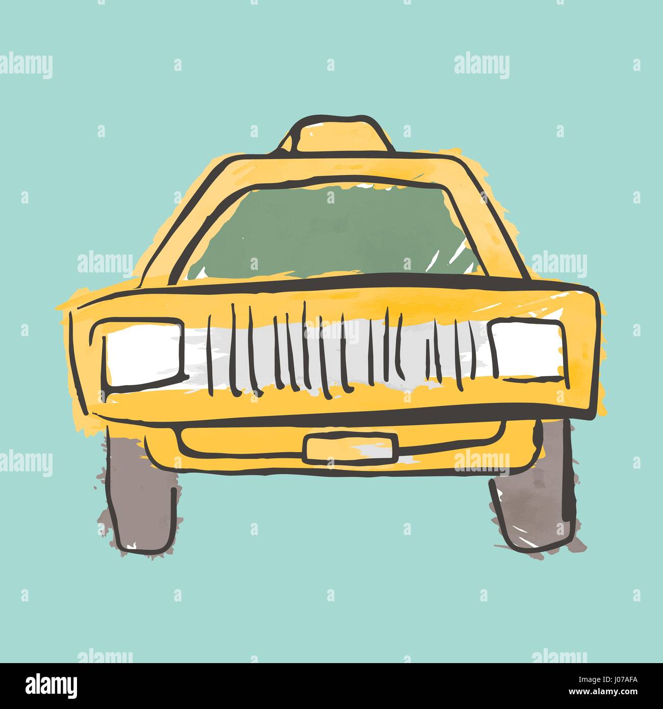 Taxi jaune à la main Dessin Automobile Voiture Illustration de Vecteur