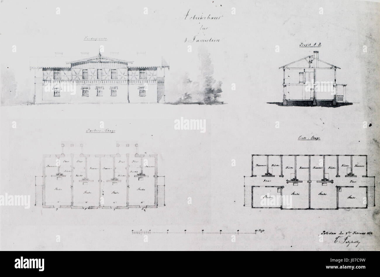 Le 'Klein-Glienicke Schweizerhäuser Arbeiterhaus' est une représentation de la maison d'un ouvrier dans le style suisse, situé à Klein-Glienicke. La peinture montre la simplicité et la fonctionnalité de l'architecture rurale. Banque D'Images