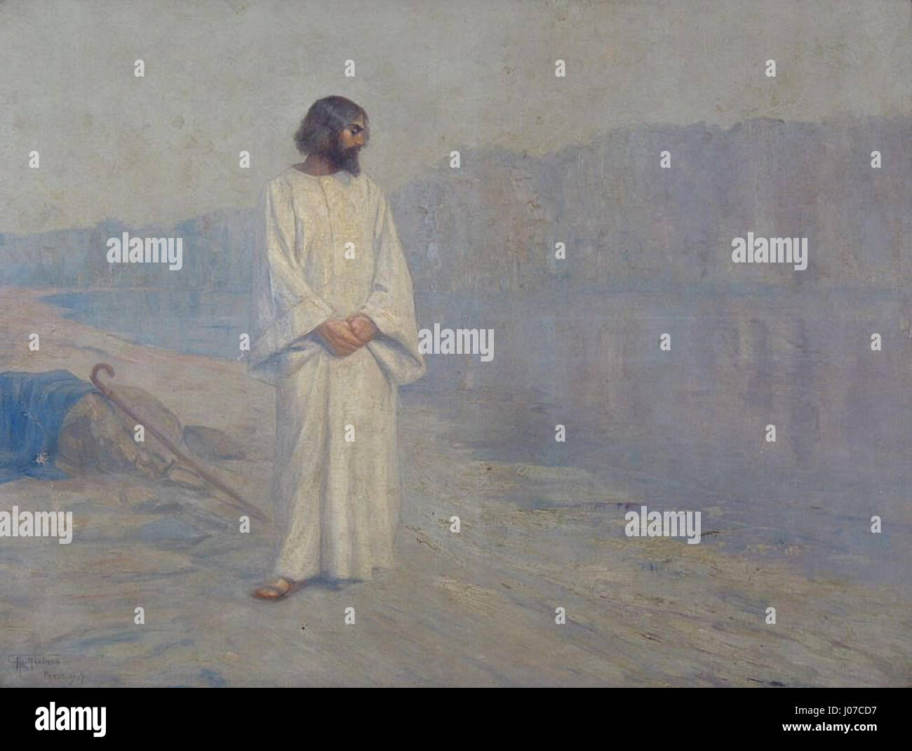 'Jesus Cristo … Beira do Gólgota' de Antônio Parreiras dépeint la scène biblique du Christ sur la route du Golgotha, reflétant l'habileté de Parreiras à transmettre des thèmes religieux et historiques à travers une représentation vivante et émotionnelle. Banque D'Images