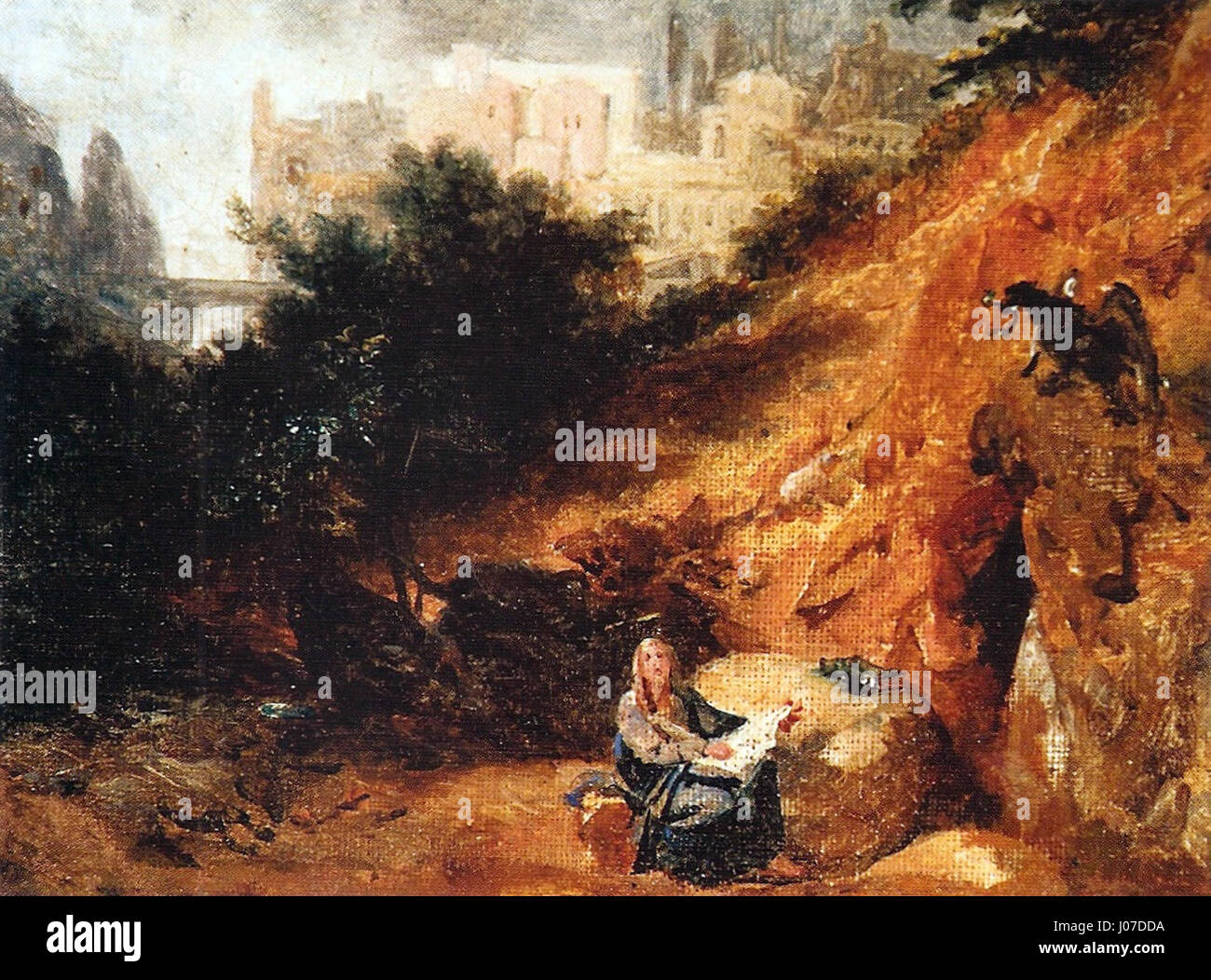 « São João Evangelista » de Nicolas-Antoine Taunay dépeint Saint Jean l’Evangéliste dans un contexte religieux traditionnel. La peinture se caractérise par sa composition classique et l’utilisation de la lumière pour mettre en valeur la nature divine du saint. Banque D'Images