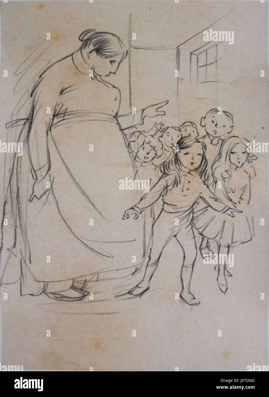 Poulbot F. - crayon - Illustration pour l'ouvrage Le père gigogne - 19x12,9cm Banque D'Images