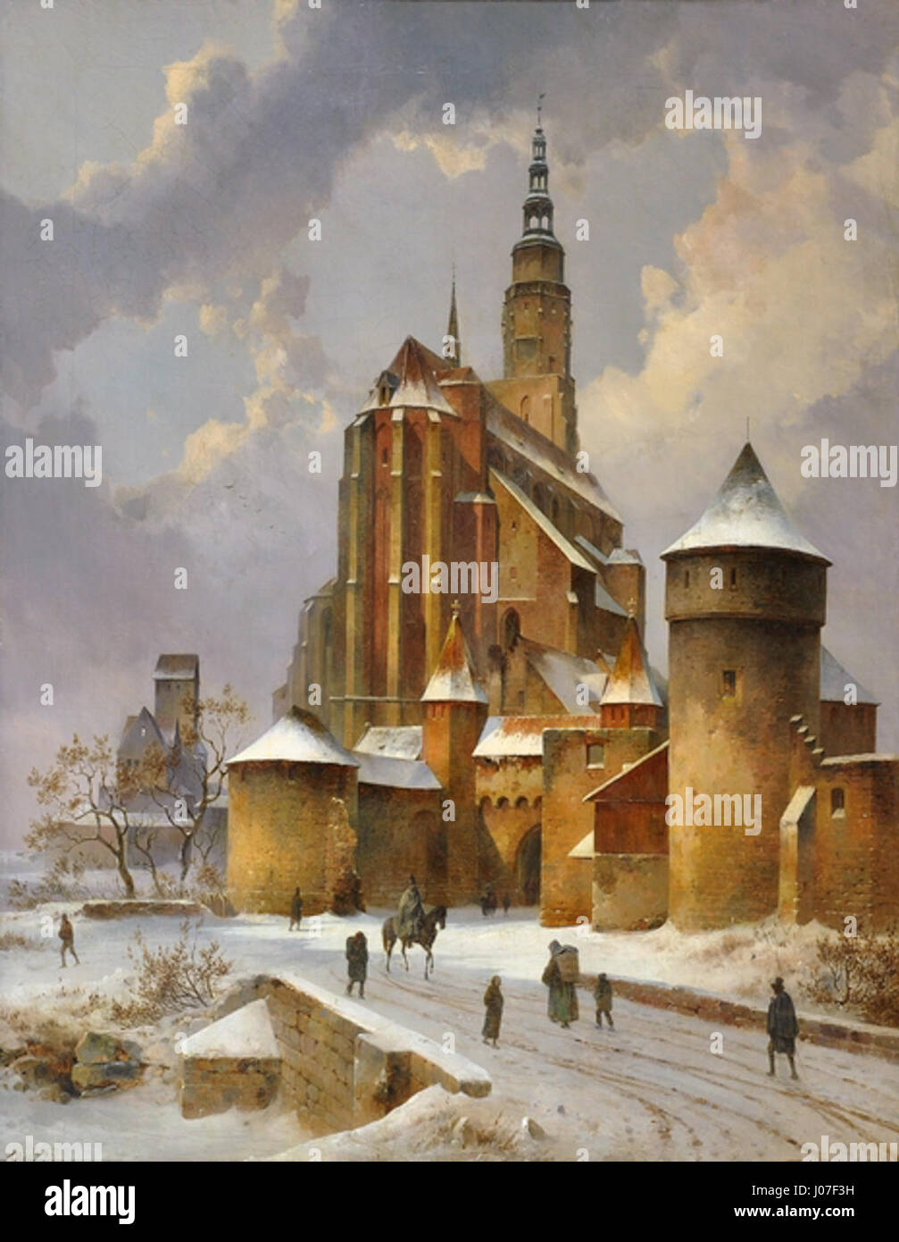 Cette peinture de Karl Würbs présente un paysage urbain médiéval avec de fortes fortifications, soulignant l'architecture défensive et l'importance historique des forteresses de la ville en Europe. Banque D'Images