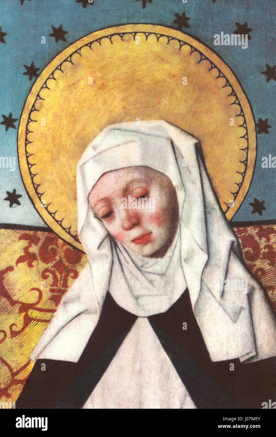 Une image retouchée de l'autel de Sainte Bridget dans l'église de Salem, en Suède, mettant en évidence les détails artistiques de l'autel dédié à Sainte Bridget. Banque D'Images