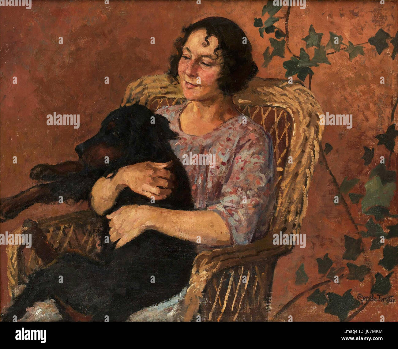 Gerda Tirén-Karin och Tippo est une œuvre de l'artiste suédoise Gerda Tirén, représentant Karin et son chien Tippo. La peinture reflète la sensibilité de Tirén à la connexion homme-animal et sa capacité à capturer l’émotion et le caractère de ses sujets. Banque D'Images