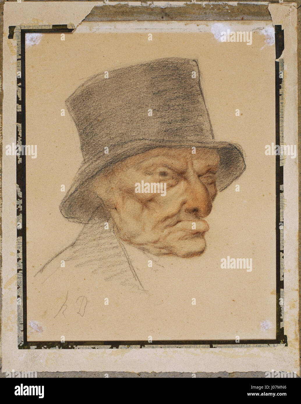 Cette lithographie d'Honoré Daumier, intitulée « tête d'un vieil homme », capture les traits expressifs d'un sujet âgé, mettant l'accent sur le réalisme et la profondeur émotionnelle. Banque D'Images