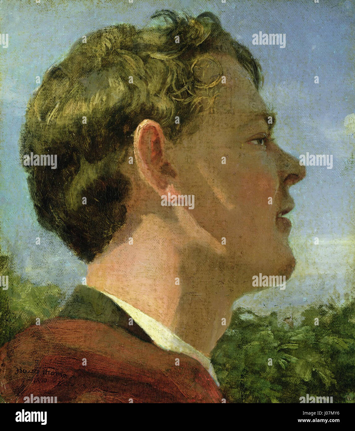 « Der Vetter des Künstlers » de Hans Thoma (le cousin de l’artiste) est un portrait du cousin de l’artiste, peint dans le style caractéristique de Thoma, qui combine réalisme et idéalisme. Le portrait reflète le contexte culturel allemand du XIXe siècle. Banque D'Images