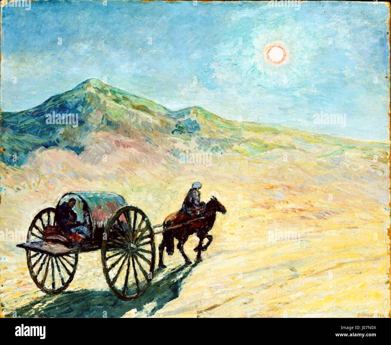 'Mondnacht in der usbekischen Wüste' de Heinrich Vogeler représente une nuit mystique au clair de lune dans le désert ouzbek, capturant l'atmosphère sereine du paysage désertique sous la lune. Banque D'Images