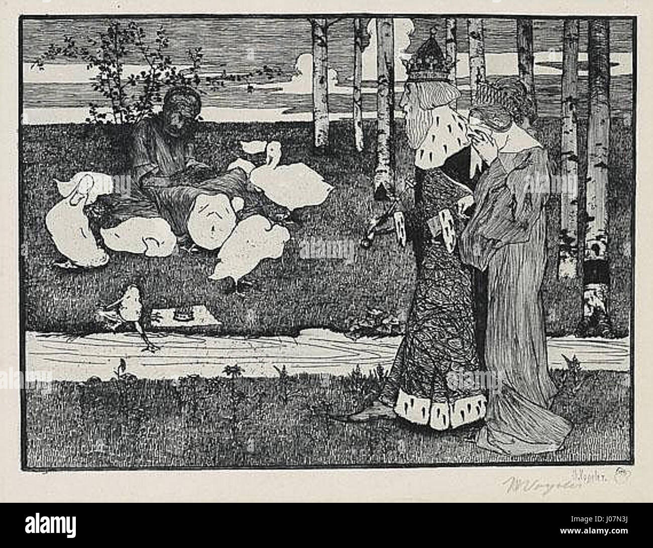 'Froschkönig' de Heinrich Vogeler (le Roi grenouille) de 1896 illustre une scène de conte de fées avec un riche symbolisme, montrant sa capacité à mélanger fantaisie et réalité dans une composition très détaillée. Banque D'Images 'Froschkönig' de Heinrich Vogeler (le Roi grenouille) de 1896 illustre une scène de conte de fées avec un riche symbolisme, montrant sa capacité à mélanger fantaisie et réalité dans une composition très détaillée. Banque D'Images
