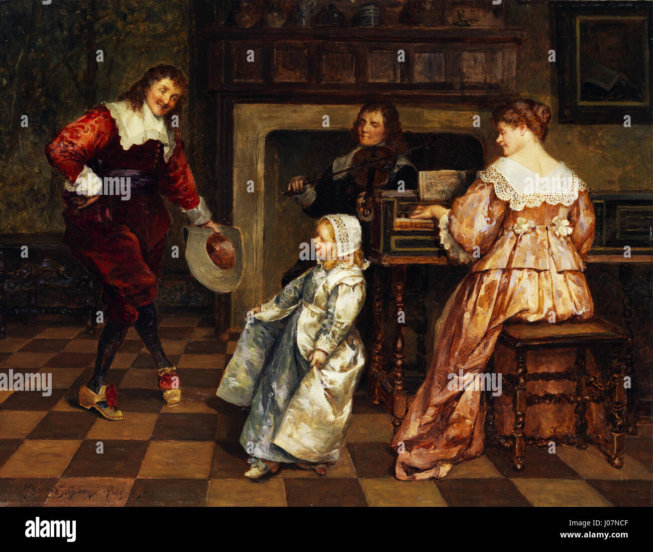 Le tableau de Henry Gillard Glindoni de 1901, Höfische Hausmusik, représente un noble rassemblement engagé dans la musique de chambre, reflétant l'élégance de l'époque. Banque D'Images