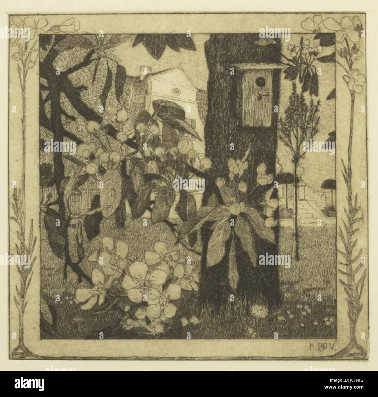 Le « Frühlingsmorgen » (matin de printemps) de Heinrich Vogeler, une gravure datant de 1899, capture l'atmosphère sereine d'une journée de printemps précoce. L'impression reflète le rendu détaillé de la nature par Vogeler et la beauté tranquille de la campagne. Banque D'Images Le « Frühlingsmorgen » (matin de printemps) de Heinrich Vogeler, une gravure datant de 1899, capture l'atmosphère sereine d'une journée de printemps précoce. L'impression reflète le rendu détaillé de la nature par Vogeler et la beauté tranquille de la campagne. Banque D'Images
