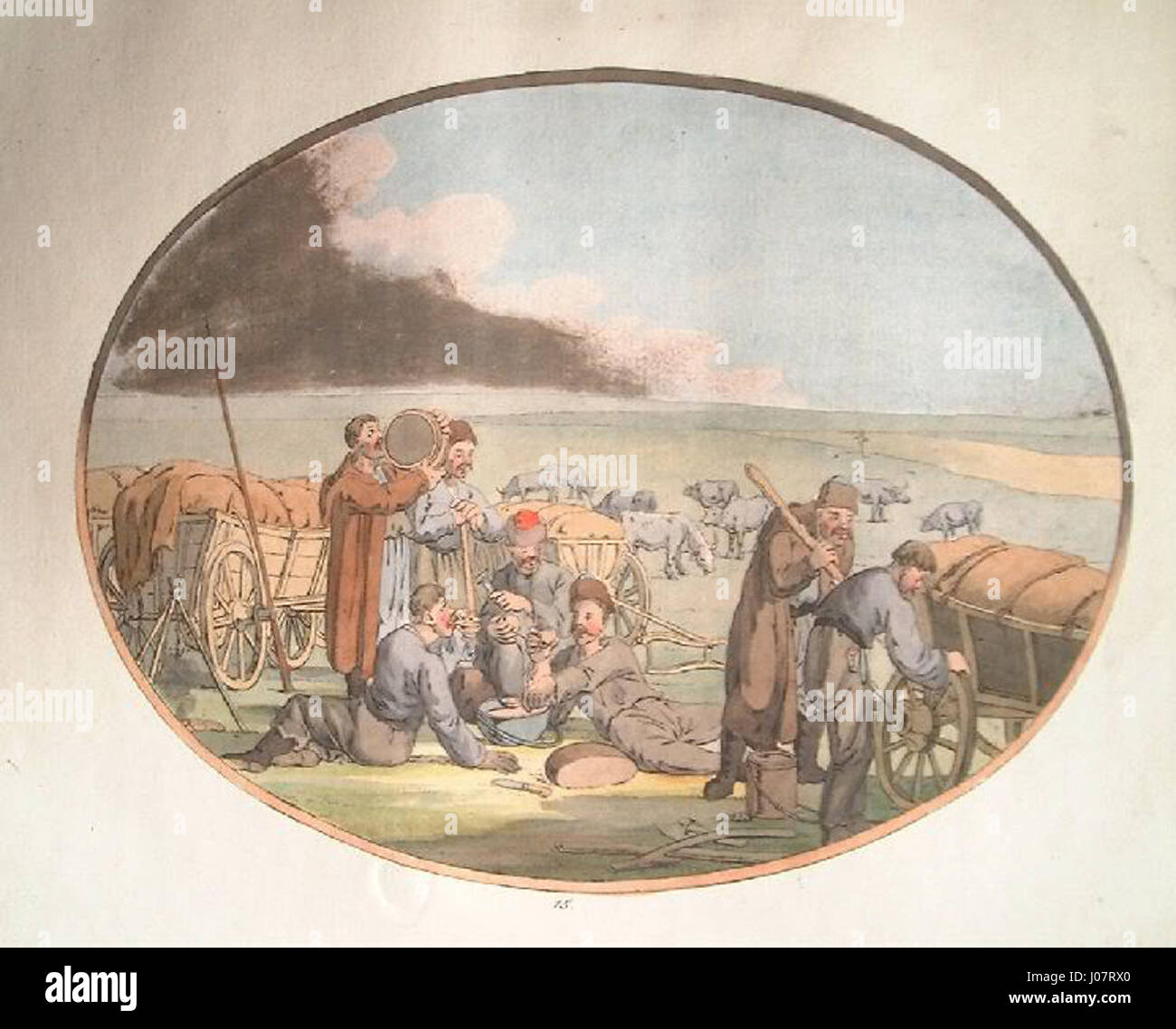 Le tableau de 1873 de Pał László 'ESO ut n, őszi hangulat' (humeur automnale) capture la beauté tranquille d'un coucher de soleil, avec des teintes automnales chaudes évoquant un sentiment de paix et de réflexion. Banque D'Images