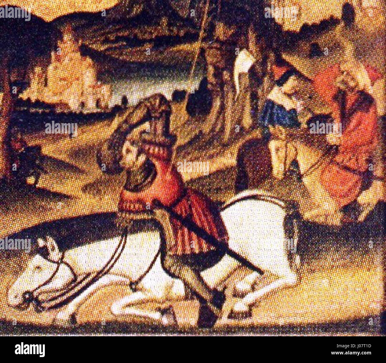 Cette œuvre d'art est une section du Petersaltar (retable Peter) de Neckargartach, représentant le côté droit de l'intérieur du retable, en se concentrant sur la partie supérieure. Il met en valeur des thèmes religieux et de l'art gothique. Banque D'Images