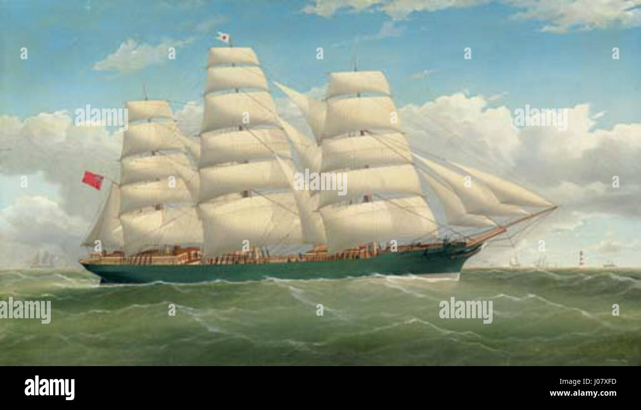 La peinture de Frederick Tudgay du navire clipper à trois mâts « England's Glory » met en valeur la majesté et la grandeur de ce navire emblématique. Le navire représente la puissance navale britannique du XIXe siècle et l'âge d'or des voiliers. Banque D'Images