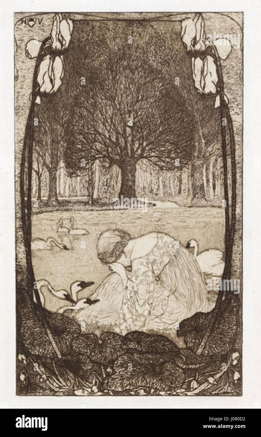 'Die sieben Schwäne' de Heinrich Vogeler est une peinture allégorique inspirée du conte de fées allemand. L'œuvre présente sept cygnes dans un paysage surréaliste, mélangeant des éléments de fantaisie avec une représentation naturaliste. Banque D'Images 'Die sieben Schwäne' de Heinrich Vogeler est une peinture allégorique inspirée du conte de fées allemand. L'œuvre présente sept cygnes dans un paysage surréaliste, mélangeant des éléments de fantaisie avec une représentation naturaliste. Banque D'Images