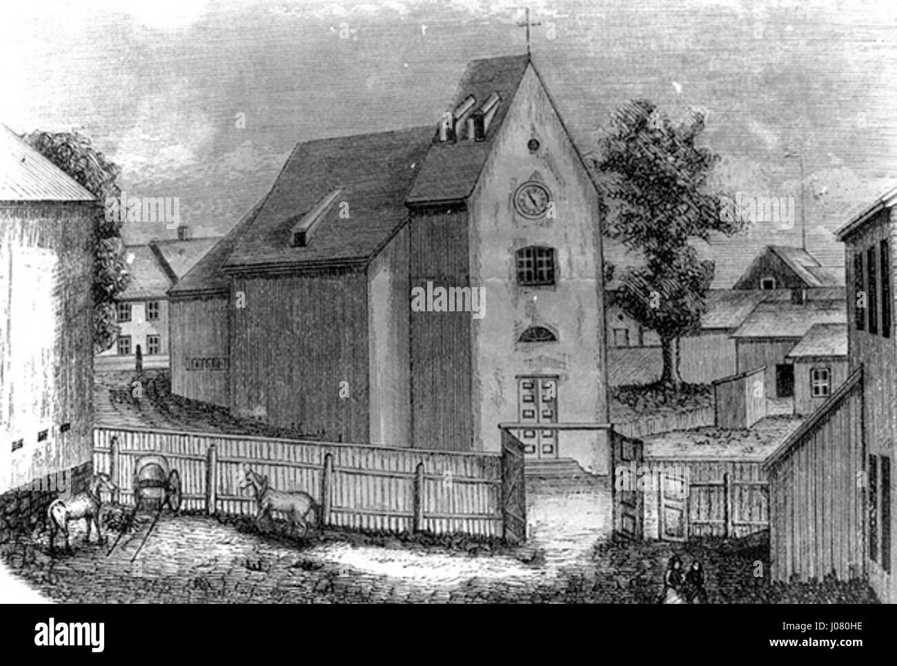 'Stikk av Mariakirken i Tønsberg' fait référence à une œuvre d'art ou une représentation de l'église Mariakirken (qui réunit Marie) à Tønsberg, en Norvège, mettant en valeur son architecture historique et son importance culturelle. Banque D'Images