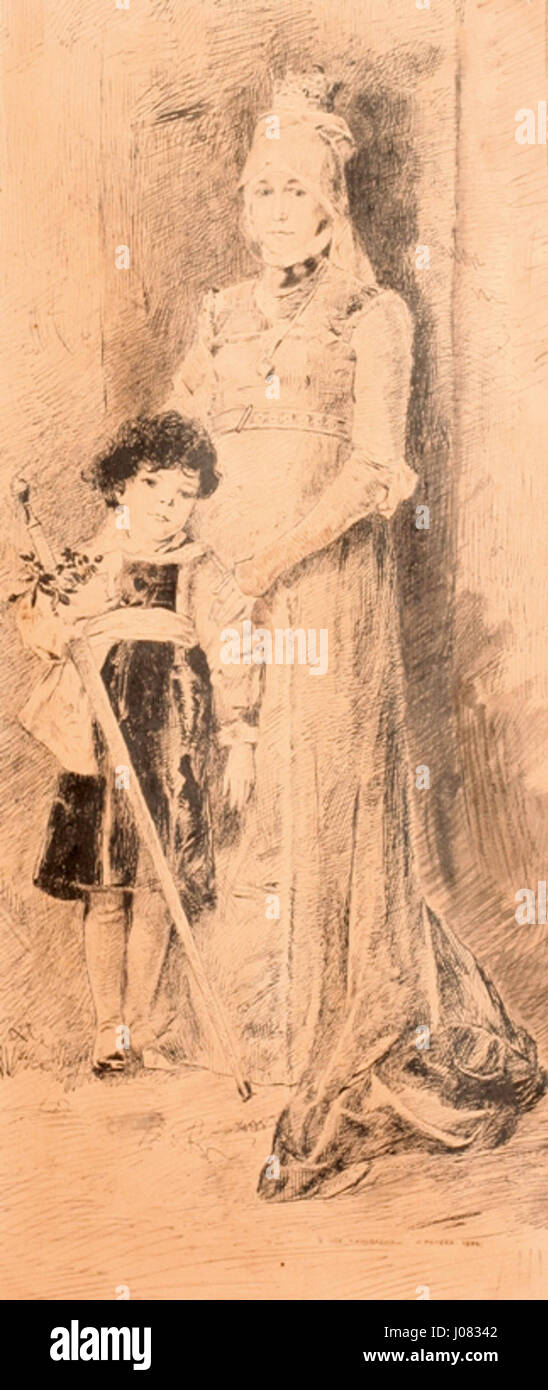 L'œuvre de Josef Peters de 1897, intitulée « d ma a p ze », dépeint probablement une scène ou un personnage historique. La pièce présente des détails fins et un accent sur le personnage central, suggérant un moment d'importance dans un récit plus large. Banque D'Images