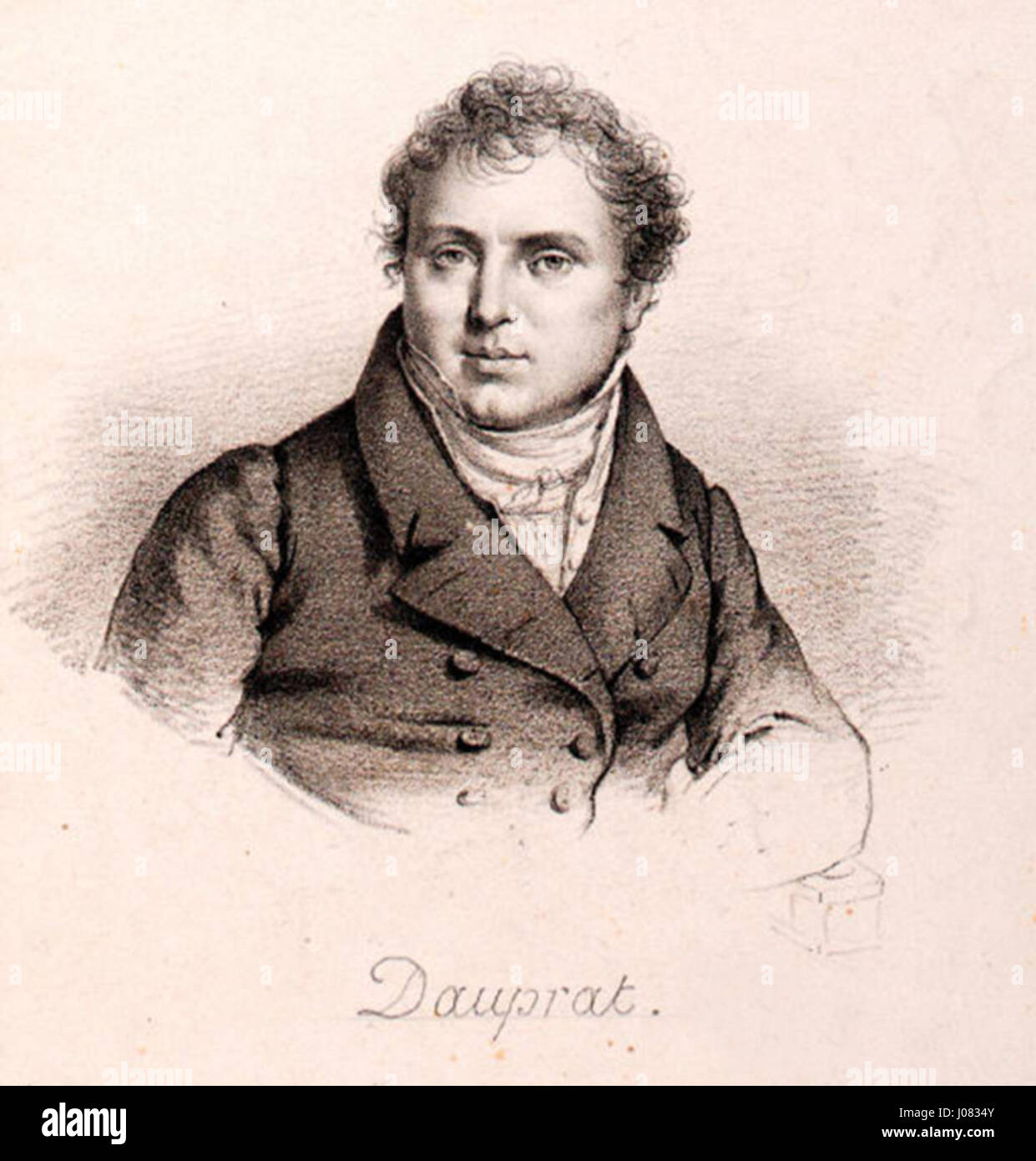 Louis-François Dauprat, cor et compositeur français de renom, est reconnu pour sa contribution à la musique pour cuivres et à la composition classique. Son portrait saisit sa présence distinguée dans le monde de la musique française du XIXe siècle. Banque D'Images