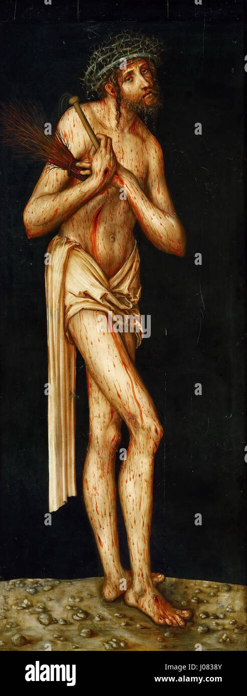'DAS Leiden Christi' (la passion du Christ) de Lucas Cranach le jeune, tenue au Kunsthistorisches Museum, dépeint la souffrance du Christ, soulignant le mélange distinctif de symbolisme religieux et d'émotion humaine détaillée de Cranach. Banque D'Images