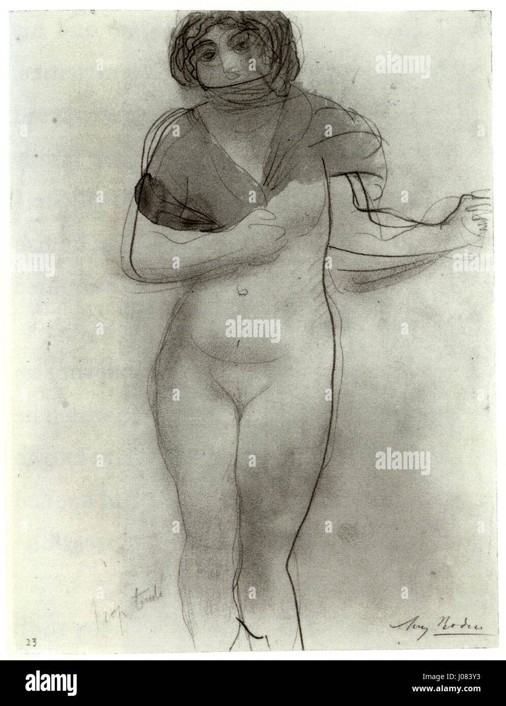 Le « dessin no 45 » d’Auguste Rodin est une étude de la forme humaine, mettant en valeur son habileté à capturer l’anatomie à travers des croquis détaillés. L’accent mis par Rodin sur la structure musculaire et le mouvement est un élément clé dans son approche de la sculpture et du dessin. Banque D'Images