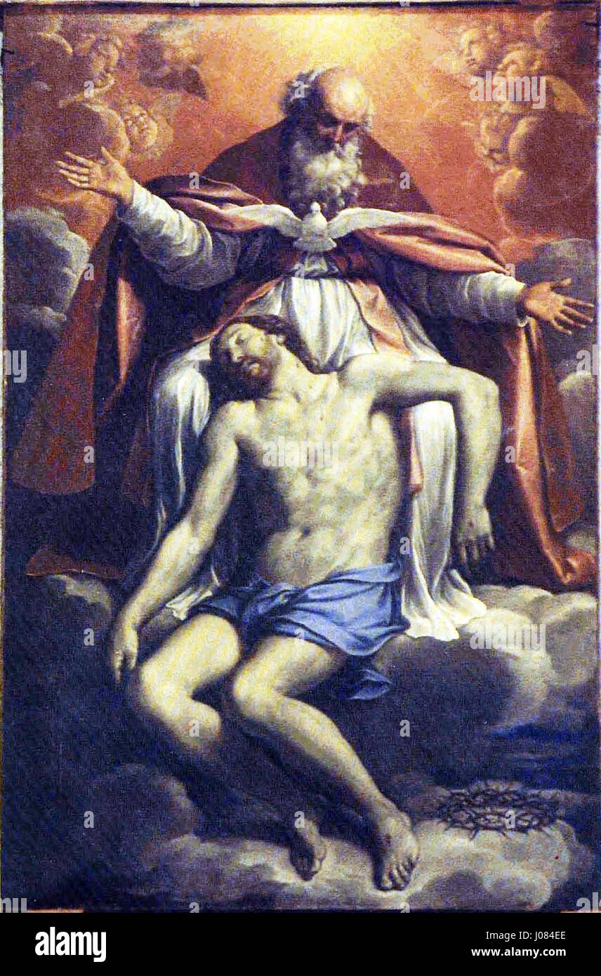 'Trinità' de Marino est une œuvre religieuse classique qui illustre la Sainte Trinité, en se concentrant sur les relations divines entre Père, fils et Saint-esprit, en utilisant l'iconographie traditionnelle et la composition artistique. Banque D'Images