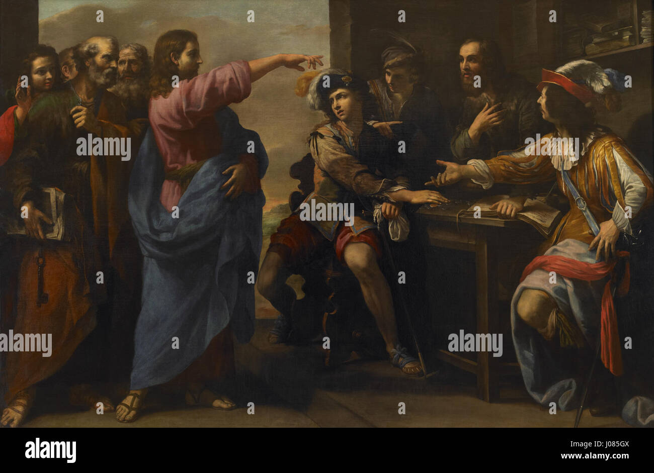 La 'Vocación de San Mateo' de Niccolo Tornioli (L'appel de Saint Matthieu) est une peinture de la Renaissance illustrant le moment biblique de l'appel de Saint Matthieu par le Christ. Banque D'Images