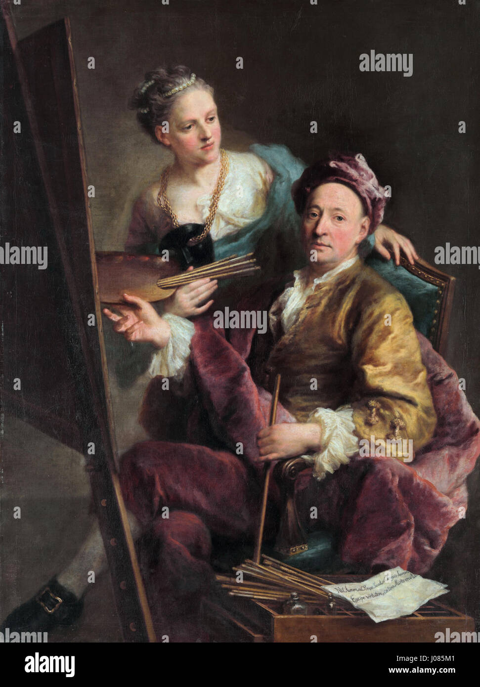 George Desmarées, un peintre allemand d'origine suédoise, dans un autoportrait avec sa fille Antonia. Banque D'Images