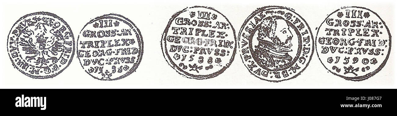 Le « Ksiestwo Prus trojaki » 24 est une pièce historique du duché de Prusse. Ce trojak particulier présente des éléments de conception distincts typiques des pratiques de frappe de la région au XVIIe siècle. La pièce est un artefact précieux pour comprendre l'histoire économique et numismatique de la Prusse pendant cette période. Banque D'Images