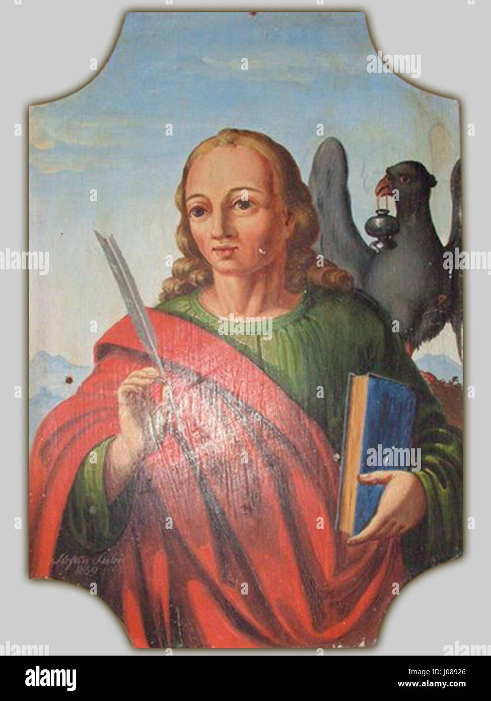 « Evangelist Janez s priznice » de Stefan Subic est une œuvre d'art qui dépeint la figure de Saint Jean l'évangéliste, une figure clé de l'iconographie chrétienne, représentée avec un symbolisme détaillé et un contexte religieux. Banque D'Images « Evangelist Janez s priznice » de Stefan Subic est une œuvre d'art qui dépeint la figure de Saint Jean l'évangéliste, une figure clé de l'iconographie chrétienne, représentée avec un symbolisme détaillé et un contexte religieux. Banque D'Images